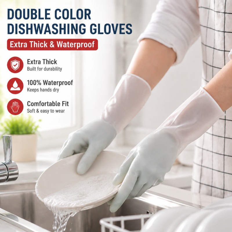Dish Glove Rubber - PVC Dubbelkleurige Afwashandschoenen Extra Dikke Waterdichte