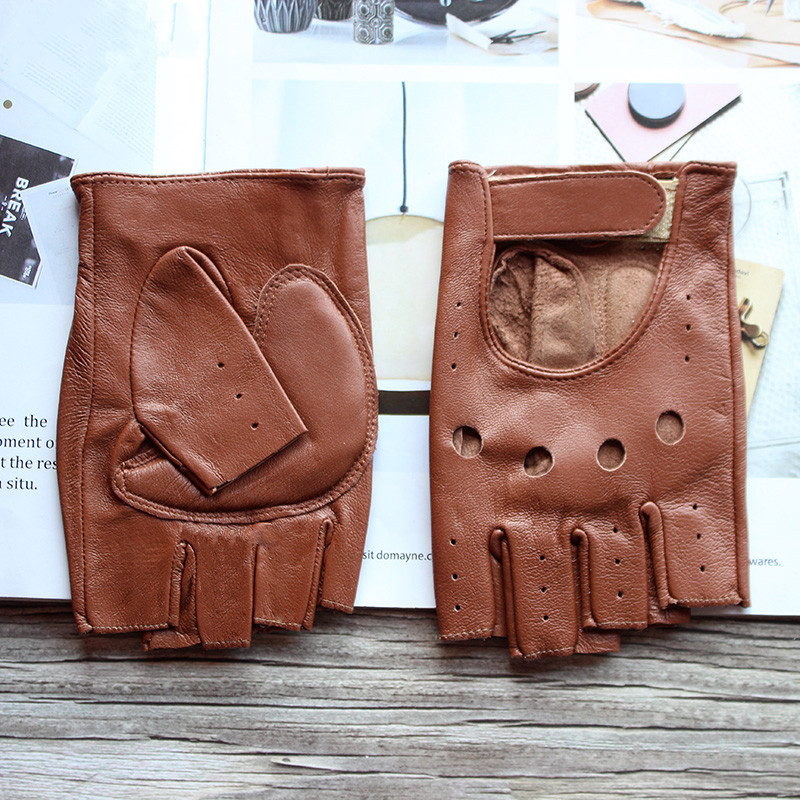 Leather Driving Glove - Nieuwe dames schapenvacht halfvingerhandschoenen leer enkellaags