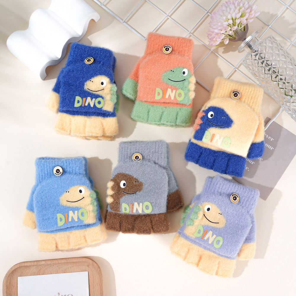 Winter Glove Insulated - Winterbreiwerk Schattige Dinosaurus Kleuterschool Halve Vinger