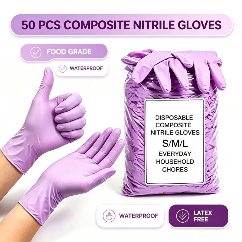 Exam Glove Nitrile - 50 stuks nitril onderzoekshandschoenen, wegwerpbaar, paars-lila,